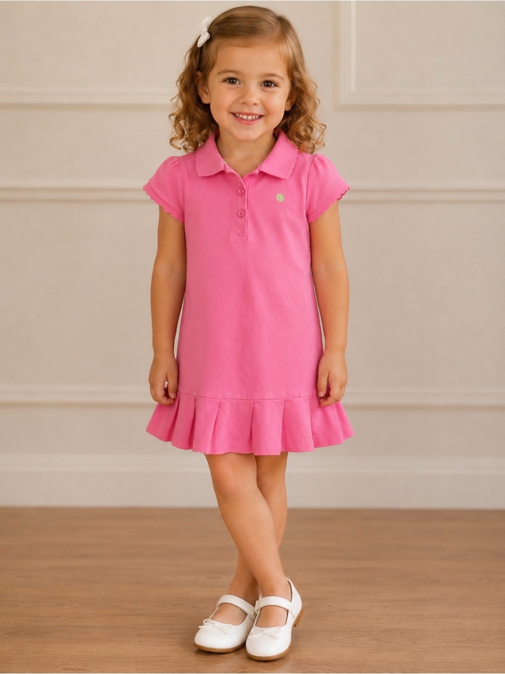 J. Khaki Girls Pink Polo Dress Size 3T | Ruffle Hem Collared Dress